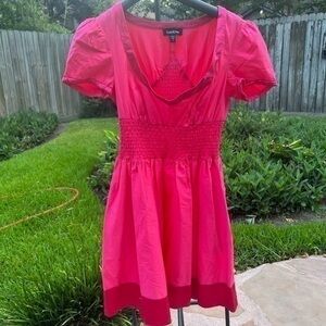 Y2K ▶️ Bebe ◀️ Babydoll Pink Capped Sleeved Dress